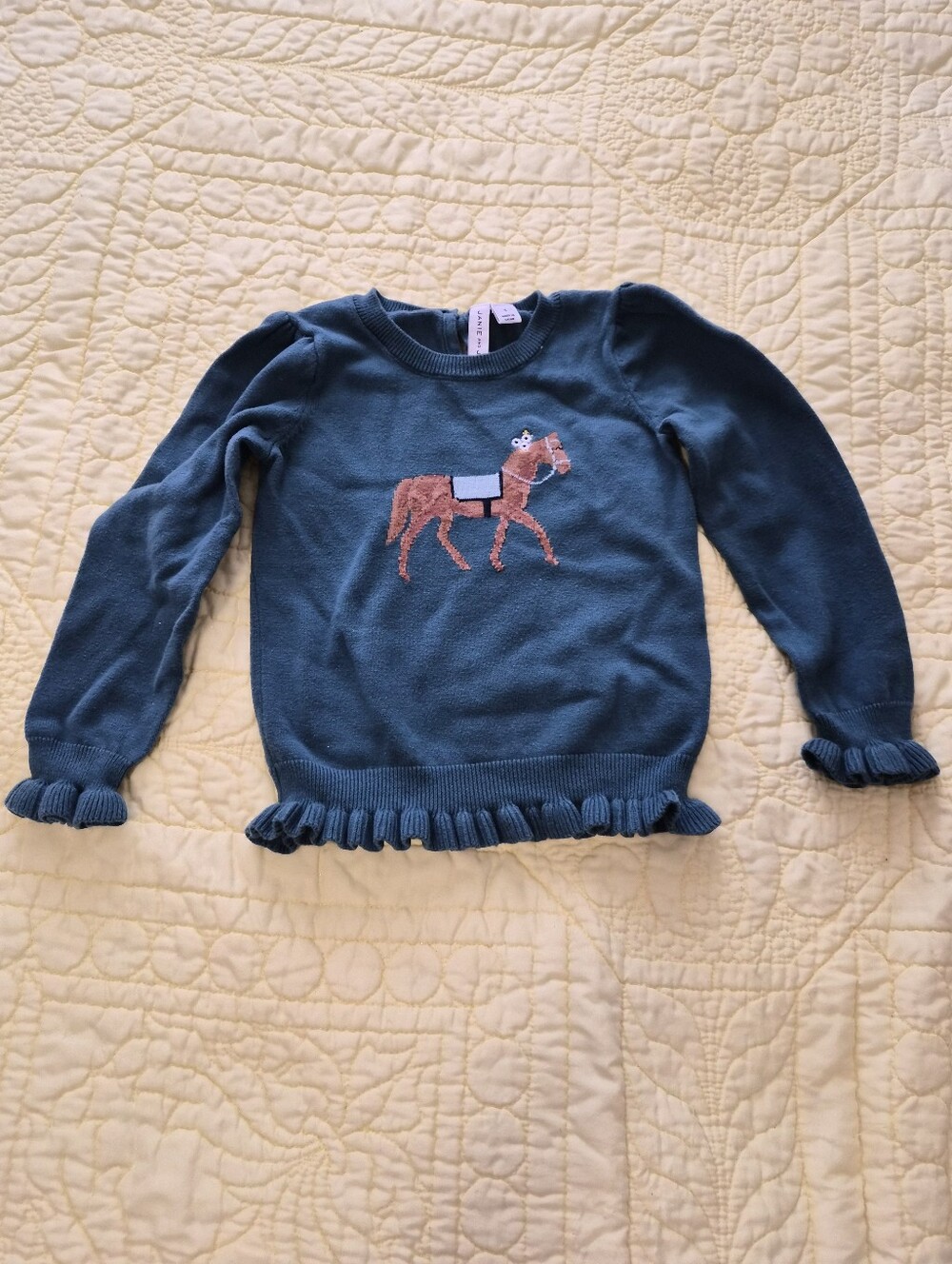 Janie & Jack Girls' Teal Horse Knit Sweater - Size 4